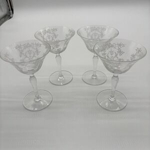 Cambridge Glass Rose‎ Point Clear Champagne/Tall Sherbert - Set of 4